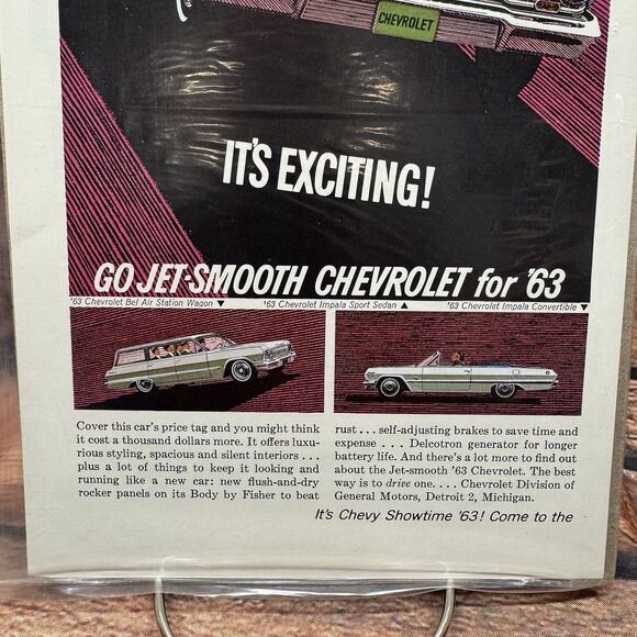 Vtg 1963 Chevrolet Impala Bel Air Wagon Ad Jet-Smooth Ride GM Print Affiche - Picture 3 of 3